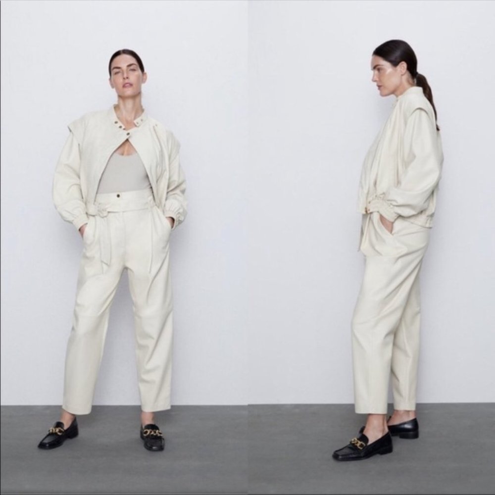 ZARA Genuine leather belted pants NWT